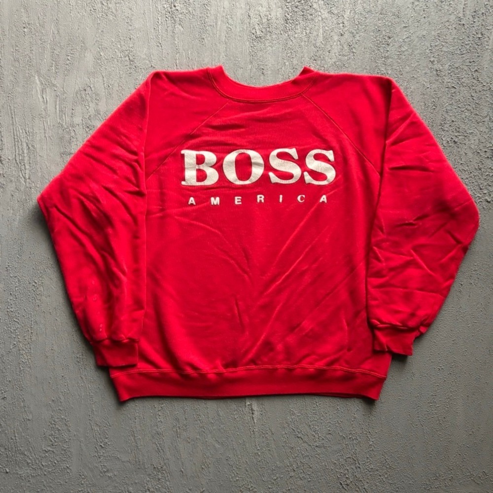 Vintage Boss America Graphic Sweatshirt Mens XL Red 90s